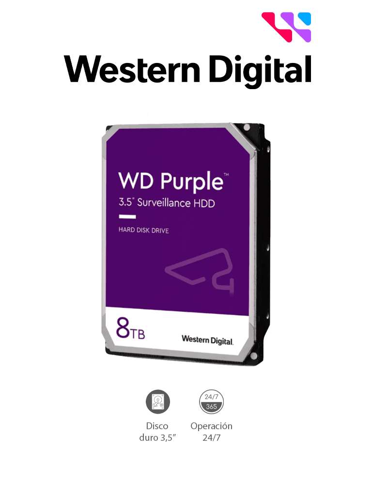 Disco Duro de 8 TB Purple/ Especial para Videovigilancia/ Trabajo 24/7/ Interface