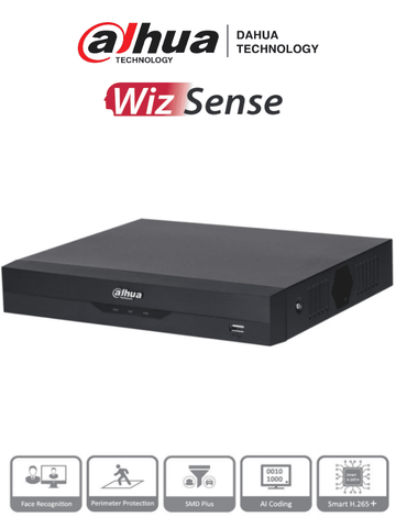 DAHUA XVR5108HS-4KL-I3 - DVR 4K WizSense de 8 canales + 8 IP o hasta 16 IP. Incluye SMD Plus, Protección Perimetral y reconocimiento facial
