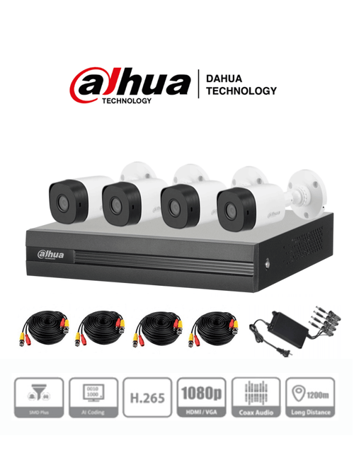 Kit Cámaras de seguridad de 2 Megapixeles/ DVR Cooper-I WizSense/ Con IA/ H.265+/ 4 Camaras B1A21 1080p/ 4 Canales SMD Plus/ Búsqueda de Humanos y Vehículos/ Accesorios Incluidos